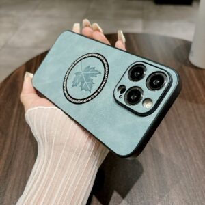 Magnetic Lambskin Maple Leaf Cell Phone Shell